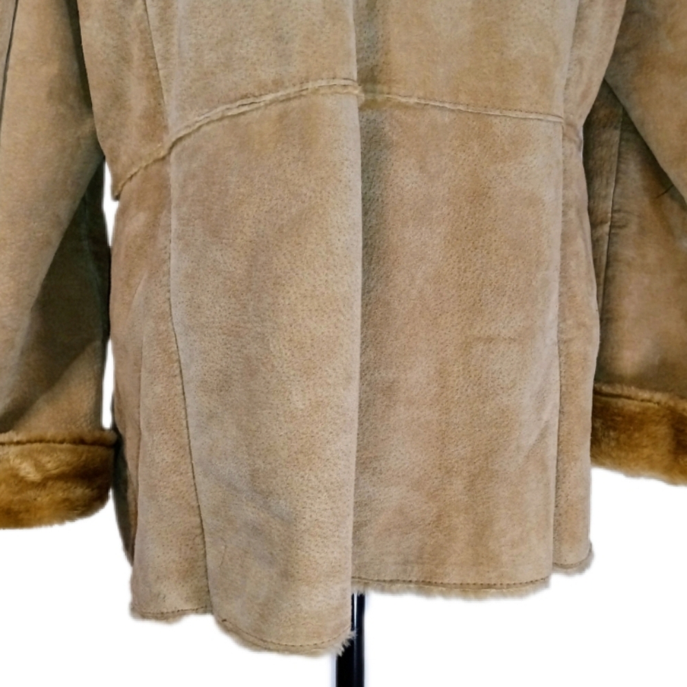 Vintage St. John's Bay 90s y2k Penny Lane Style Tan Leather Faux Fur Coat Size L - Picture 11 of 15